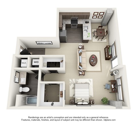 Floor plan for studio, 1 bath, 1058 sqft